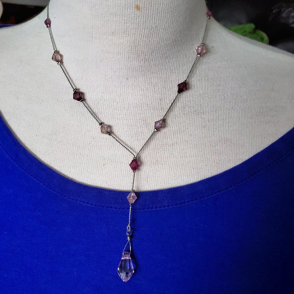 16" Silver Tone Beaded 2" Drop Pendant Necklace Casual Simple Fashion Design